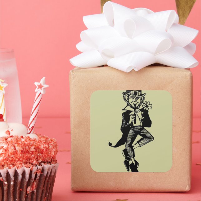 Leprechaun with Flute Square Sticker (Party)