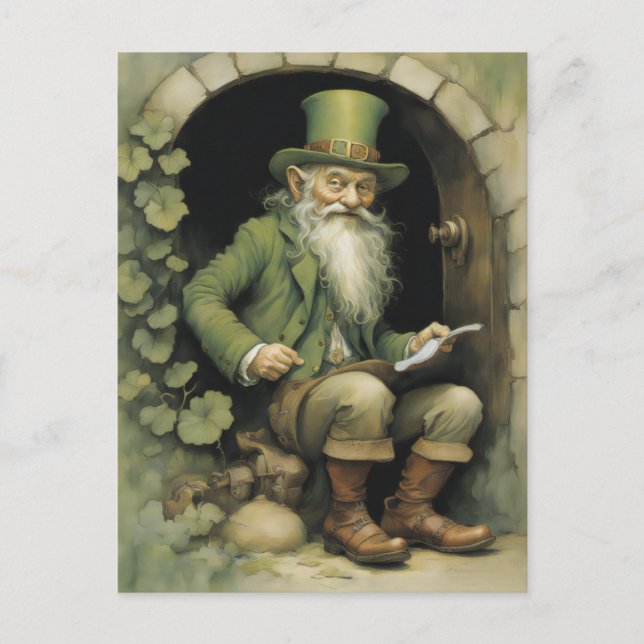 Leprechaun with Shamrocks Postcard (Front)