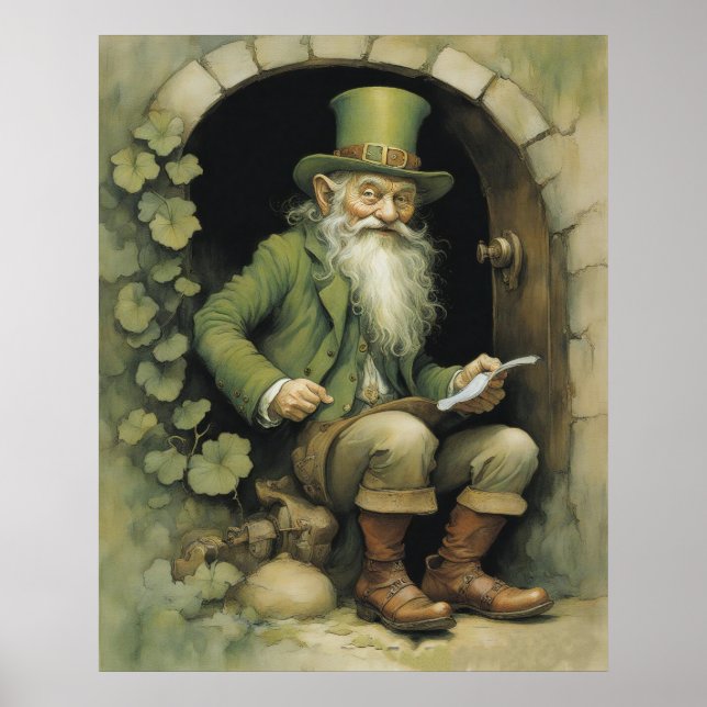 Leprechaun with Shamrocks  Poster (Front)