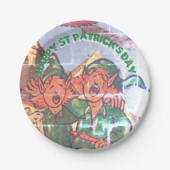 Leprechauns Decorated Window St Patrick Paper Plat Plate (Front)