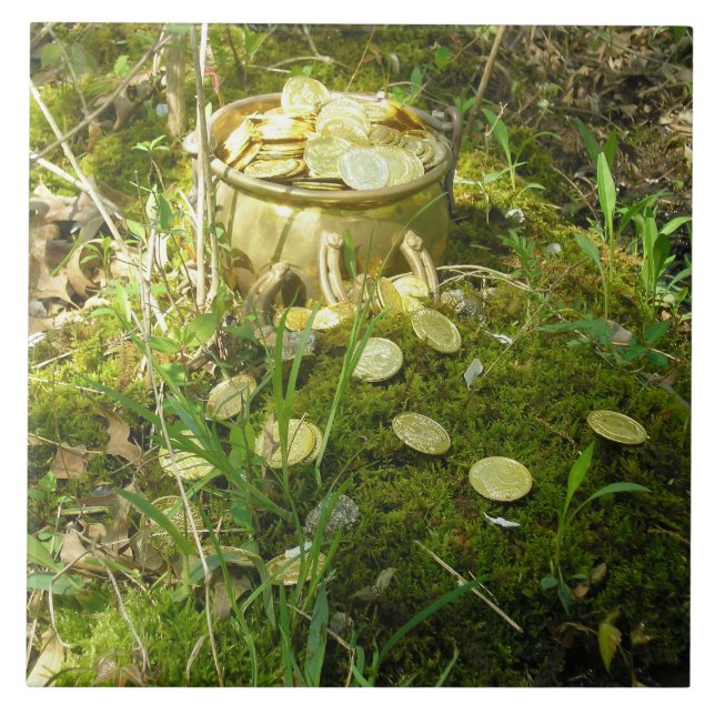 "Leprechaun's Pot of Gold in Moss!" Tile (Front)