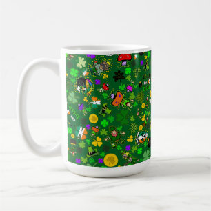Leprechauns Shamrocks Gold Mushrooms Kiss Me Irish Coffee Mug