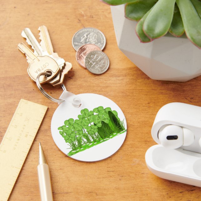 Leprechaun's Top Hat Lying in Field of Shamrocks Key Ring (Desk)