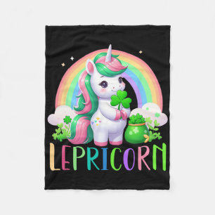 Lepricorn Rainbow St Patricks Day Unicorn Girls Ki Fleece Blanket