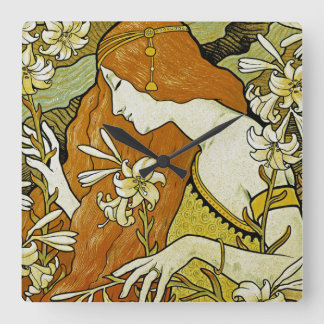L'Ermitage Art Nouveau Floral Square Wall Clock