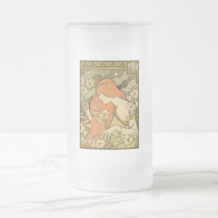 L'Ermitage French Nouveau Woman in Field of Flower Frosted Glass Beer Mug