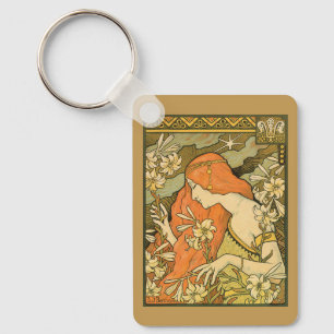 L'Ermitage French Nouveau Woman in Field of Flower Key Ring