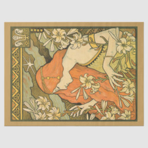 L'Ermitage French Nouveau Woman in Field of Flower Tissue Paper