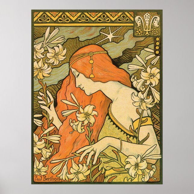 L'Ermitage Woman Field of Flowers French Nouveau Poster (Front)