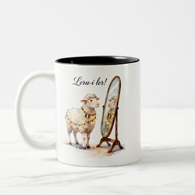 Leru-i Ler Sheep Gift - Romanian Diaspora Holiday Two-Tone Coffee Mug (Left)