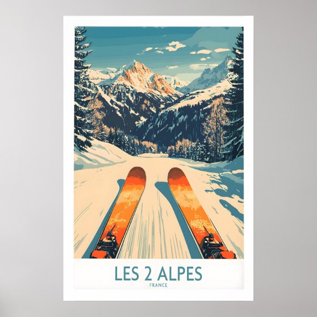 Les 2 Alpes Wall Art Ski Print 1 (Front)