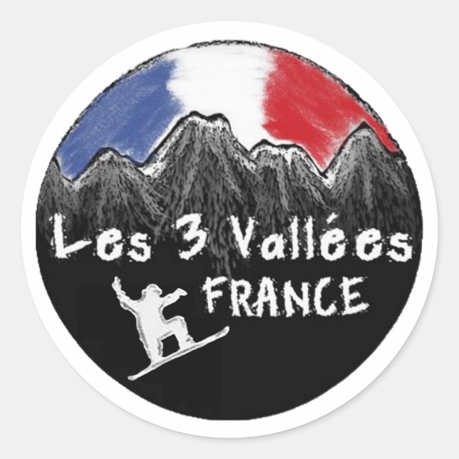Les 3 Vallees France snowboarder sticker (Front)