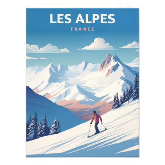 Les Alpes - France - Vintage Poster Illustration