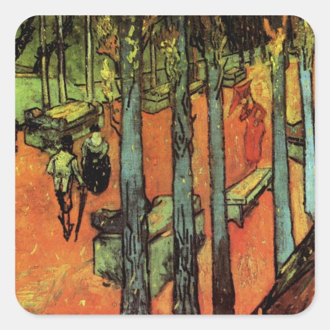 Les Alyscamps, Autumn Leaves by Vincent van Gogh Square Sticker (Front)