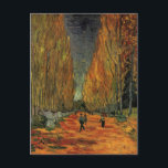 Les Alyscamps (Cemetery) by Vincent van Gogh Postcard<br><div class="desc">Les Alyscamps by Vincent van Gogh is a vintage fine art post impressionism daily life portrait painting featuring a view of the Allee des Tombeaux. People are walking down a path lined with poplar trees between rows of ancient sarcophagi in the cemetery just outside of Arles, France. The leaves in...</div>