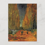 Les Alyscamps (Cemetery) by Vincent van Gogh Postcard<br><div class="desc">Les Alyscamps by Vincent van Gogh is a vintage fine art post impressionism daily life portrait painting featuring a view of the Allee des Tombeaux. People are walking down a path lined with poplar trees between rows of ancient sarcophagi in the cemetery just outside of Arles, France. The leaves in...</div>