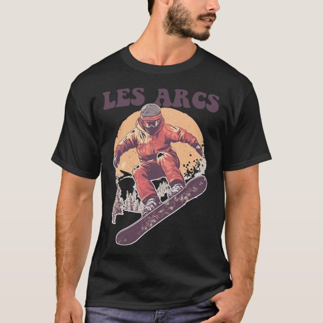 Les Arcs France Retro Snowboard  T-Shirt (Front)