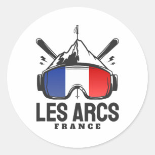 Les Arcs France Ski Resort Retro Skiing Classic Round Sticker