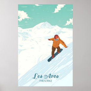 Les Arcs Snowboarding Travel Poster