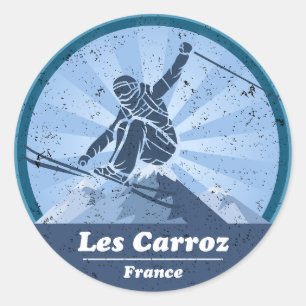 Les Carroz Ski resort - Skiing Classic Round Sticker