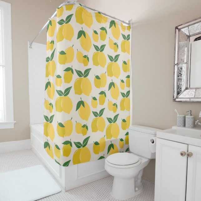 Les Citrons 01 Retro Lemon Abstract Lemons Shower Curtain (In Situ)