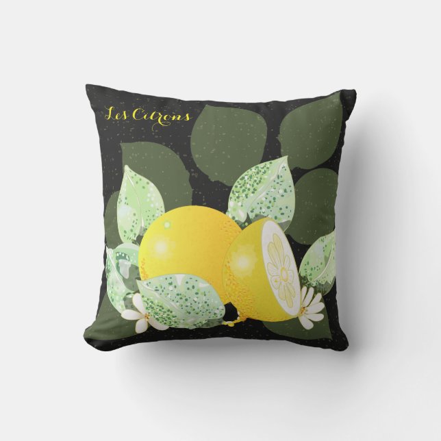 Les Citrons Black Outdoor Cushion (Front)