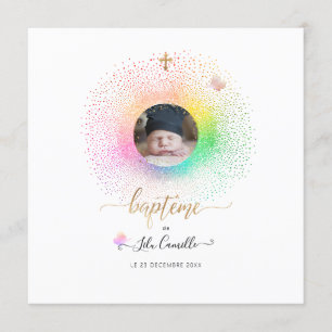 Les Confettis arc-en-ciel Faire-part de Baptême Invitation