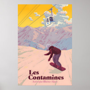 Les Contamines Montjoie Snowboarding Travel Poster