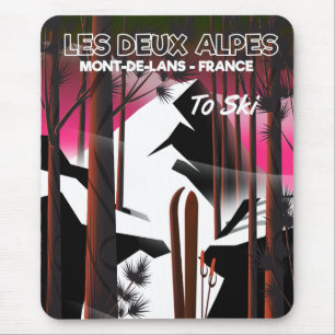 Les Deux Alpes, France ski travel poster Mouse Mat