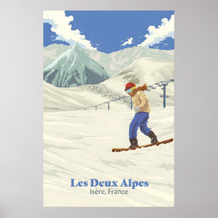 Les Deux Alpes Snowboarding Travel Poster