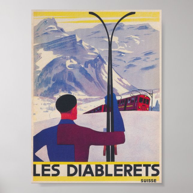 Les Diablerets Switzerland Vintage Ski Poster (Front)