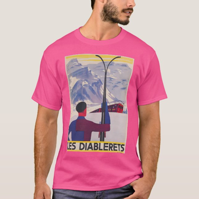 Les Diablerets Switzerland Vintage Ski Poster T-Shirt (Front)