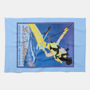 Les Diablerets, Switzerland, Vintage ski poster Tea Towel