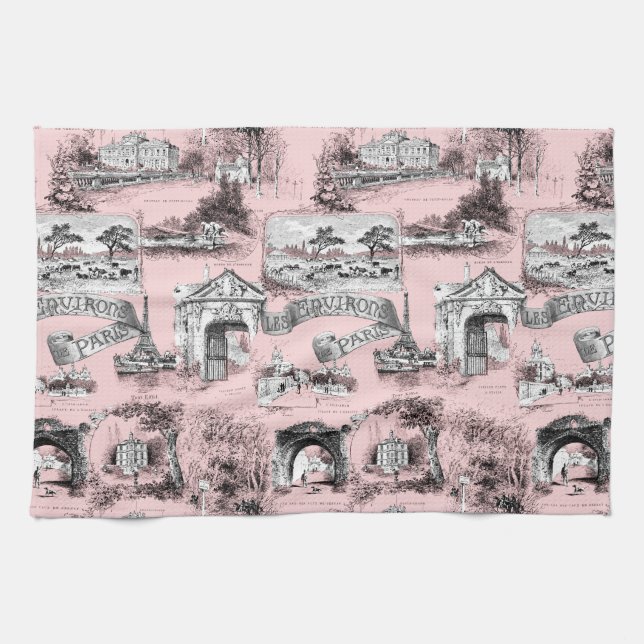 Les Environs de Paris ~ Dauphine Pink Tea Towel (Horizontal)