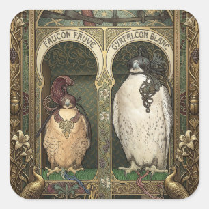 Les Faucons de l'Est - Art Nouveau Falconry Square Sticker