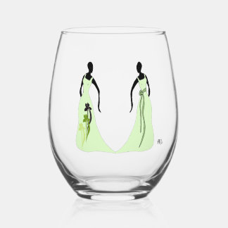 Les Femmes 16 oz. Stemless Wine Glass Green
