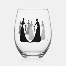 Les Femmes Black and Grey Stemless 16oz.Wine Glass