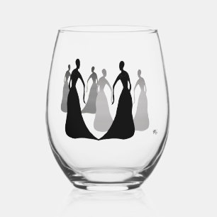 Les Femmes Black and Grey Stemless 16oz.Wine Glass
