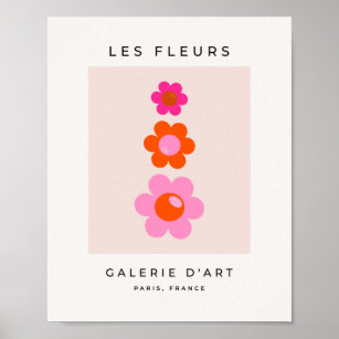 Les Fleurs 01 Retro Floral Pink And Orange Flowers Poster