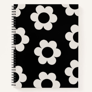 Les Fleurs 02 Black And White Floral Retro Flowers Notebook
