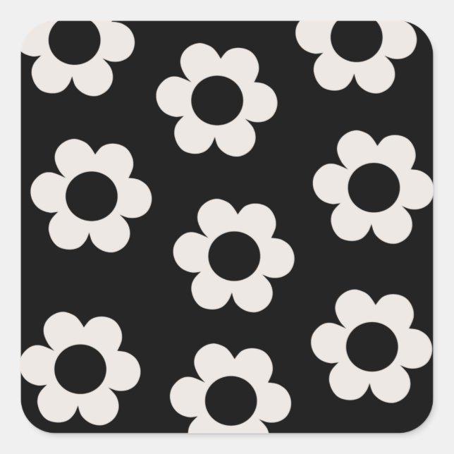 Les Fleurs 02 Black And White Floral Retro Flowers Square Sticker (Front)