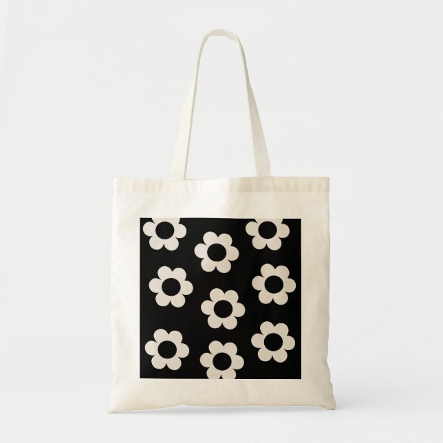 Les Fleurs 02 Black And White Floral Retro Flowers Tote Bag (Front)