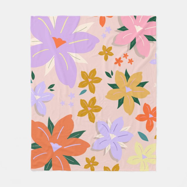 Les Fleurs 04 Retro Colourful Floral Fleece Blanket (Front)