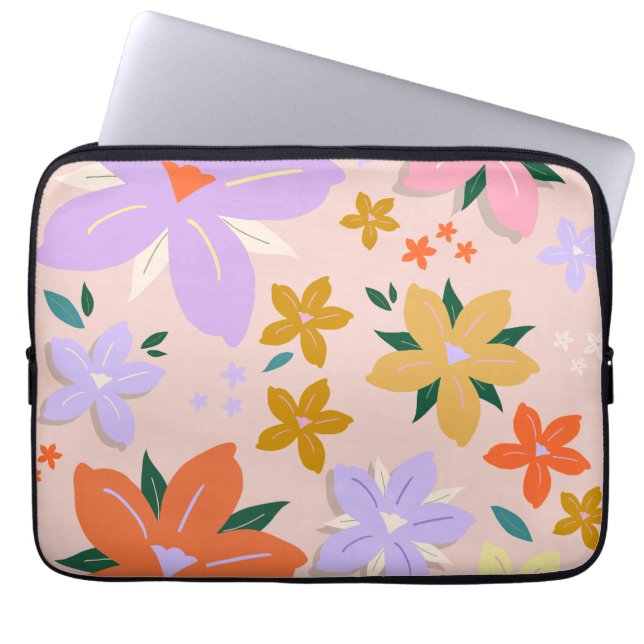 Les Fleurs 04 Retro Colourful Floral Laptop Sleeve (Front)