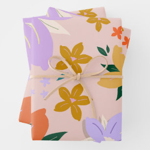 Les Fleurs 04 Retro Colourful Floral Wrapping Paper Sheet