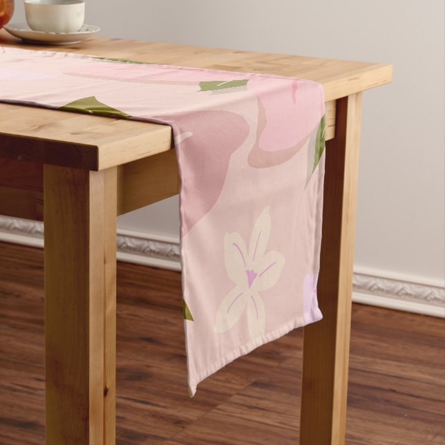 Les Fleurs 05 Floral Pattern Blush Pink Flowers Short Table Runner (In Situ)
