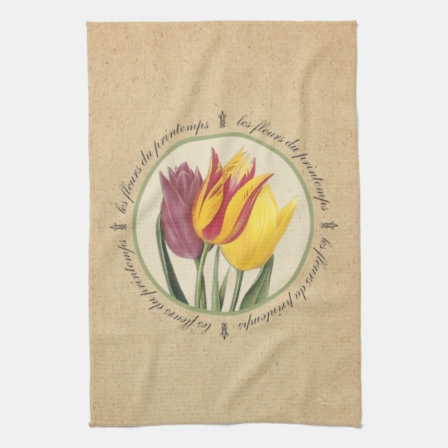 Les Fleurs du Printemps Tulips Tea Towel (Vertical)