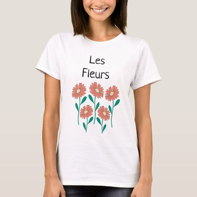 Les Fleurs Floral Pink Peach Green T-Shirt (Front)