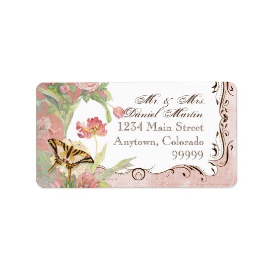 Les Fleurs Peony Rose Tulip Floral Flowers Wedding Address Label