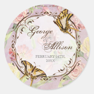 Les Fleurs Peony Rose Tulip Floral Flowers Wedding Classic Round Sticker